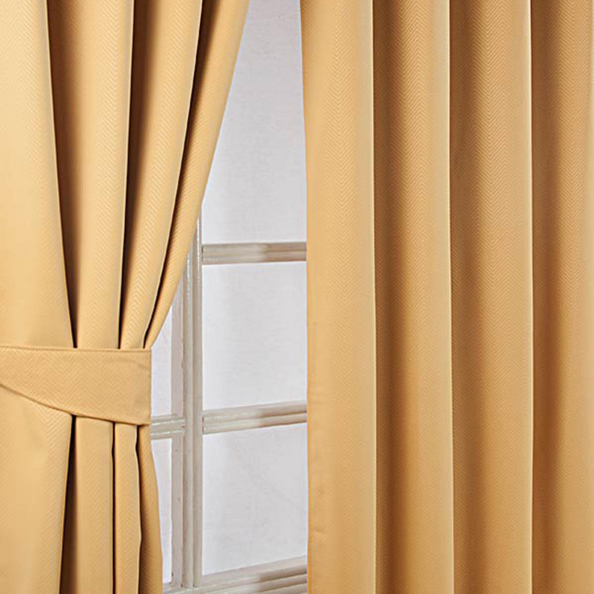 VERDUNKELUNGSVORHÄNGE Fischgrät mit Thermo-Funktion, Ösen 228/137 cm - Currygelb, Textil (228/137cm) - Homescapes