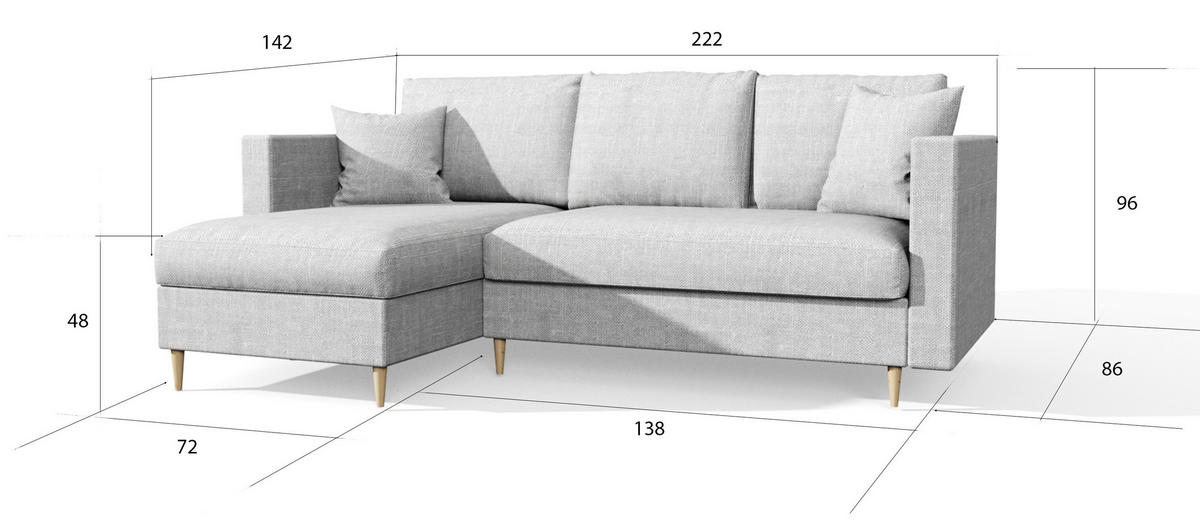 ECKSOFA Granat MON Mit Schlaffunktion - Blau, Textil (222/142cm) - Sepro Meble