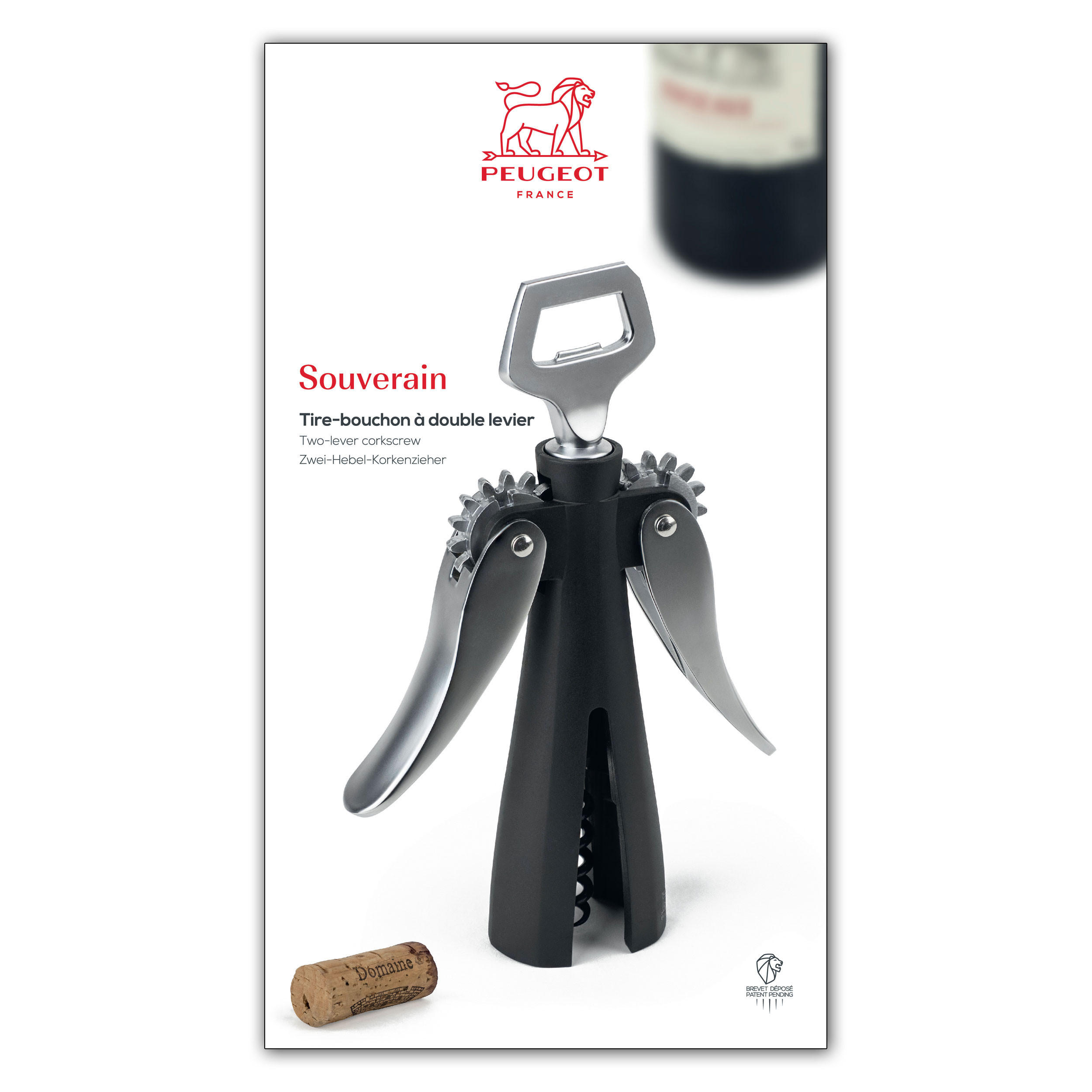 KORKENZIEHER Souverain Stahl Kunststoff - Schwarz, Kunststoff (4.5cm) - PEUGEOT