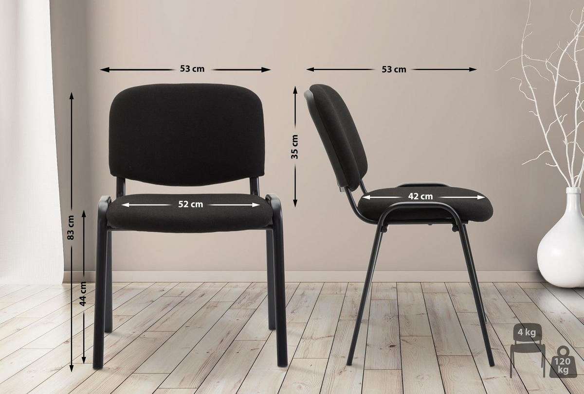 BESUCHERSTUHL Stoff Schwarz - Schwarz, Textil/Metall (53/83/53cm) - CLP