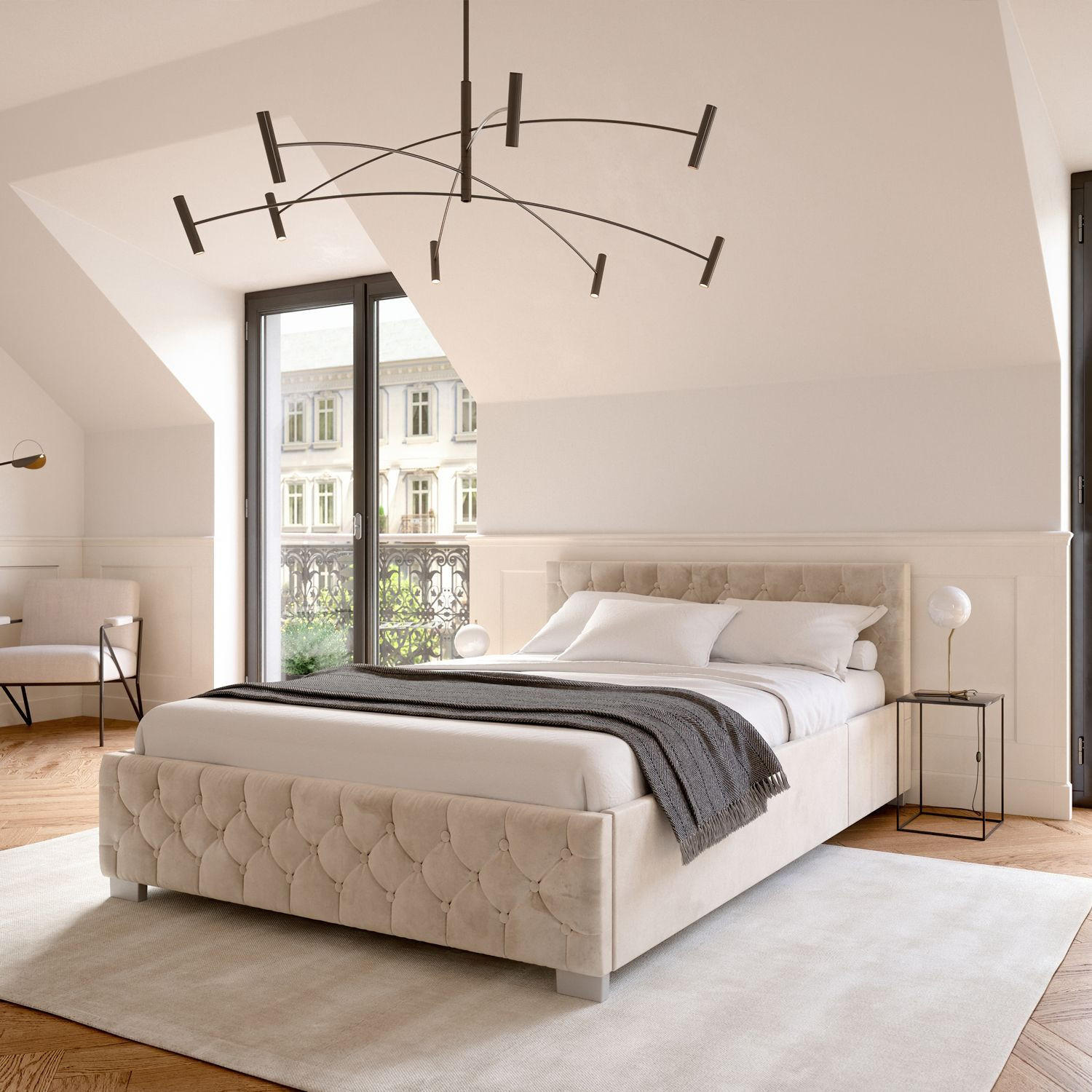 POLSTERBETT Nizza Beige 140x200 cm mit Bettkasten und LED - Beige, Holzwerkstoff (140/200cm) - Juskys