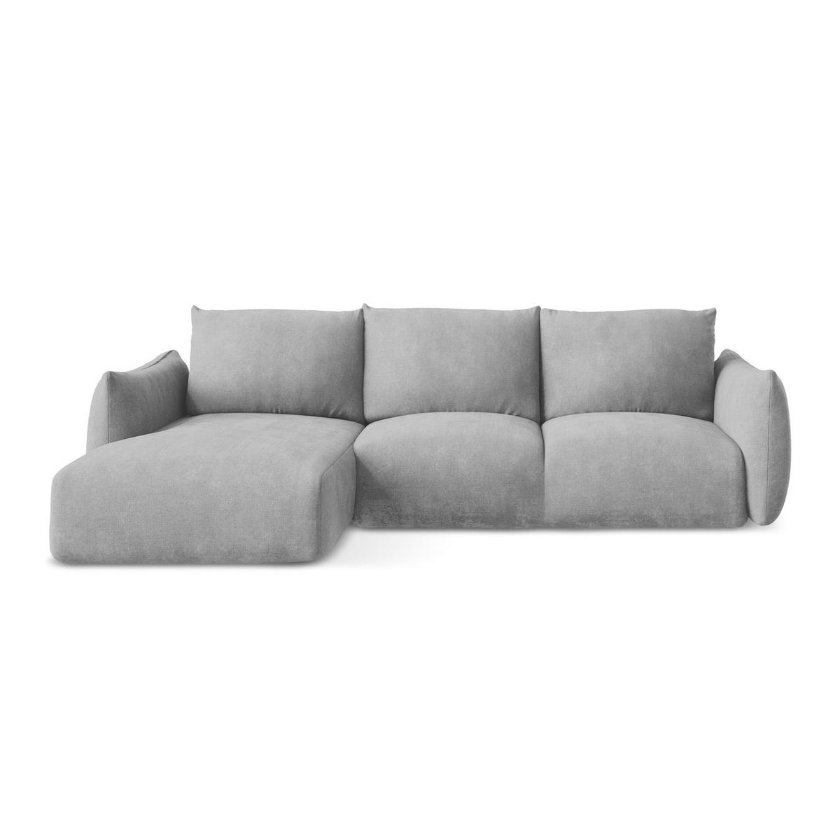 ECKSOFA mit Schlaffunktion links Chenille Stoff Grau - Hellgrau/Schwarz, Holzwerkstoff/Kunststoff (242/162cm) - LaMiaSofa