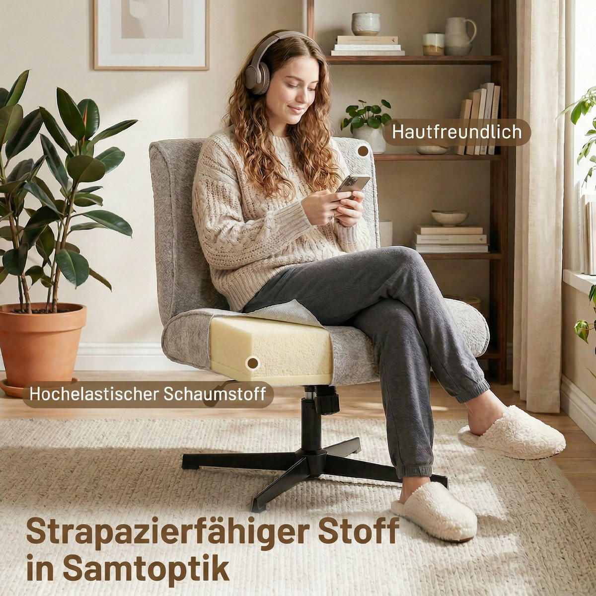 DREHSESSEL DE-06913 drehbar & höhenverstellbar mit Samtbezug Grau - Grau, Textil/Metall (63/90/75cm) - ComfortXL