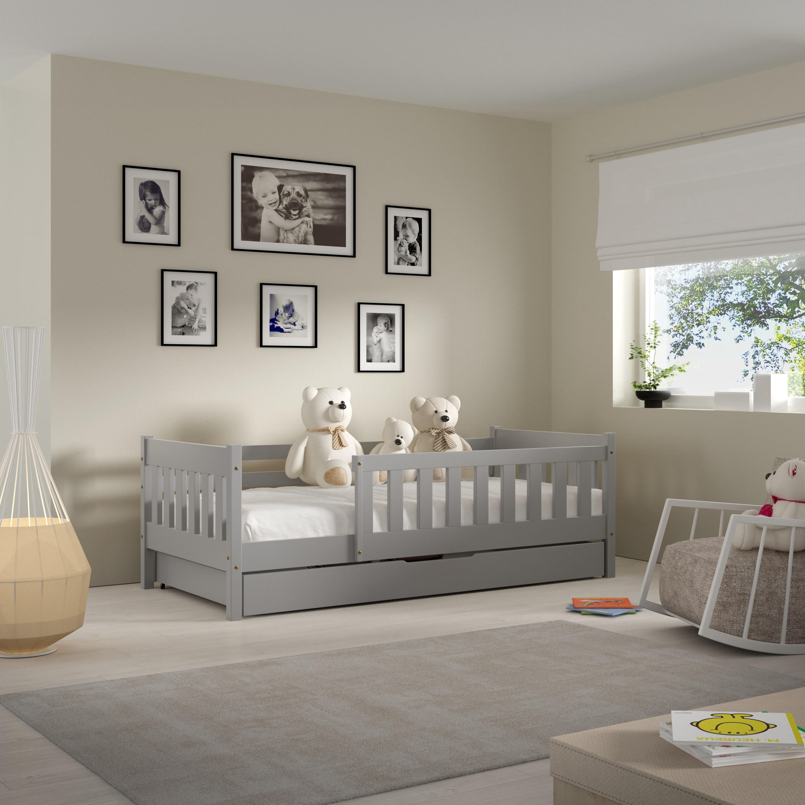 Thumbnail - Masseno Kinderbett, Hellgrau, Holz, 80x160 cm, Kinder- & Jugendzimmer, Kindermöbel, Kinderbetten, Kindereinzelbetten