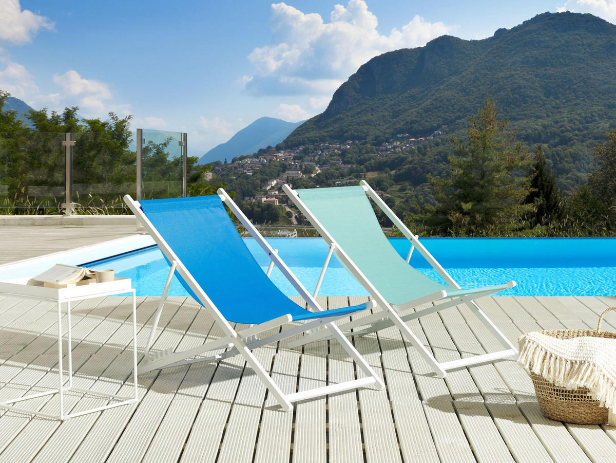 GARTENLIEGE weiß/blau Locri II - Blau/Weiß, Metall (60/79/95cm) - Beliani