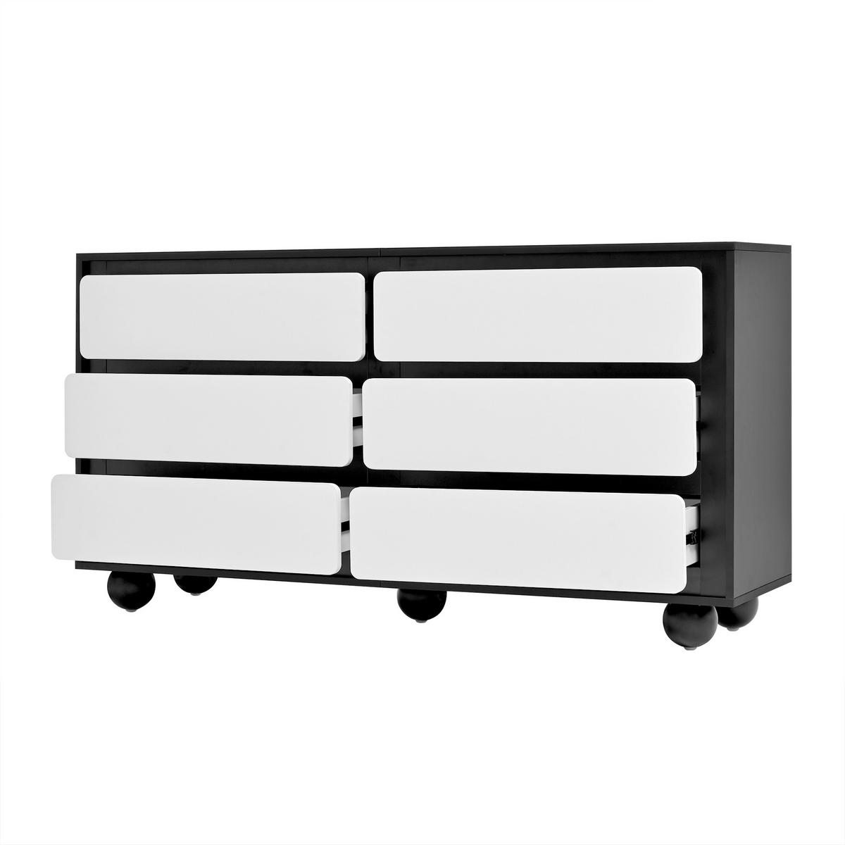 SIDEBOARD Schwarz-Weiß mit 6 Schubladen & Metallfüßen 140×38×74,5 cm aus Spanplatte - Schwarz, Holzwerkstoff (140/74.5/38cm)