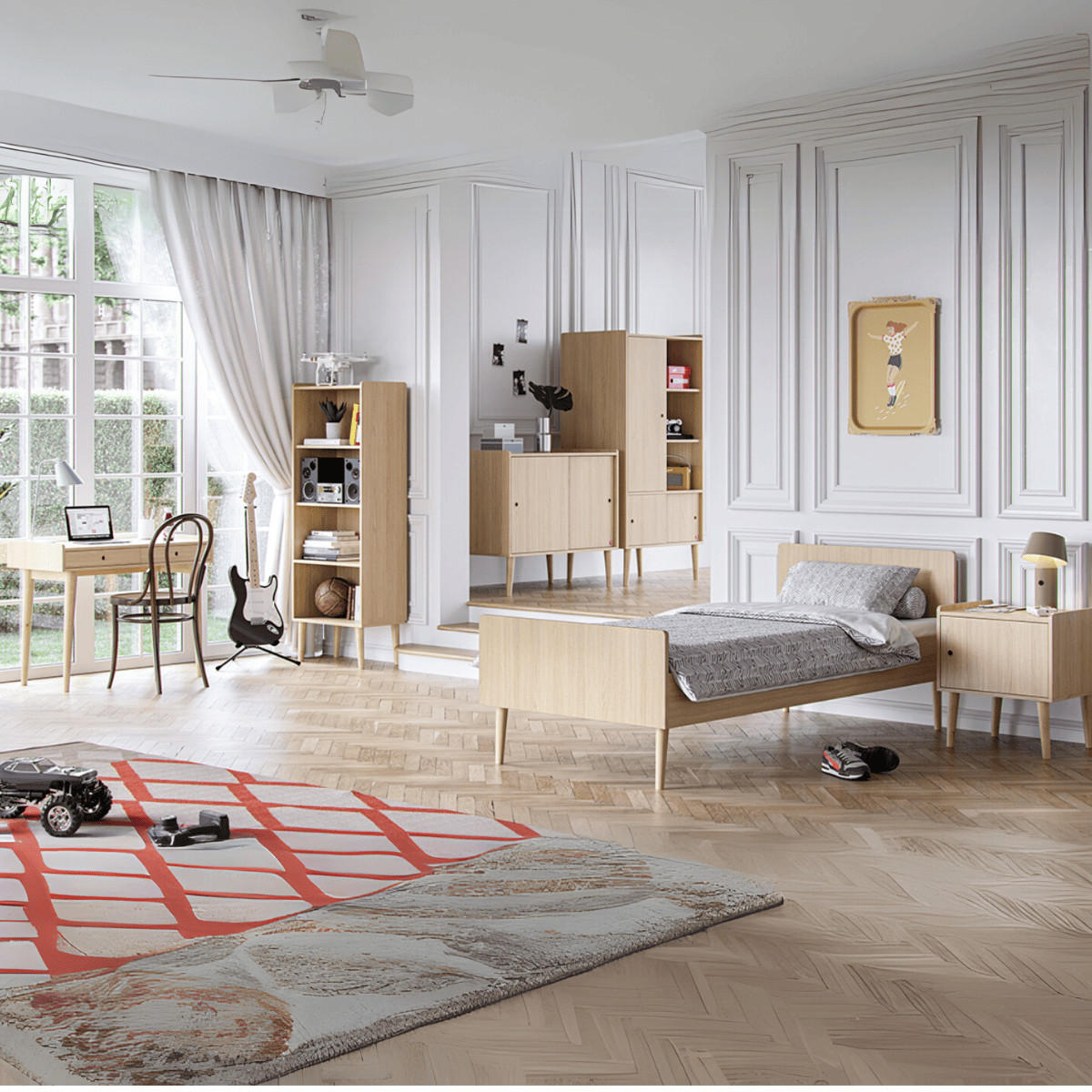 SIDEBOARD mit 2 Schiebetüren im Eichendekor L100 cm - Retro - Eichefarben, Holzwerkstoff (51/85/100cm) - Calicosy