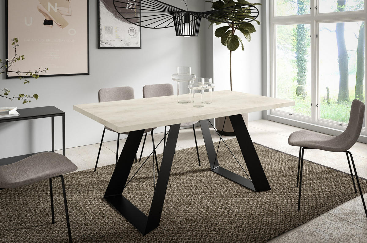 ESSTISCH Corso - Creme/Schwarz, Holzwerkstoff/Metall (80/140/76cm) - Meblini