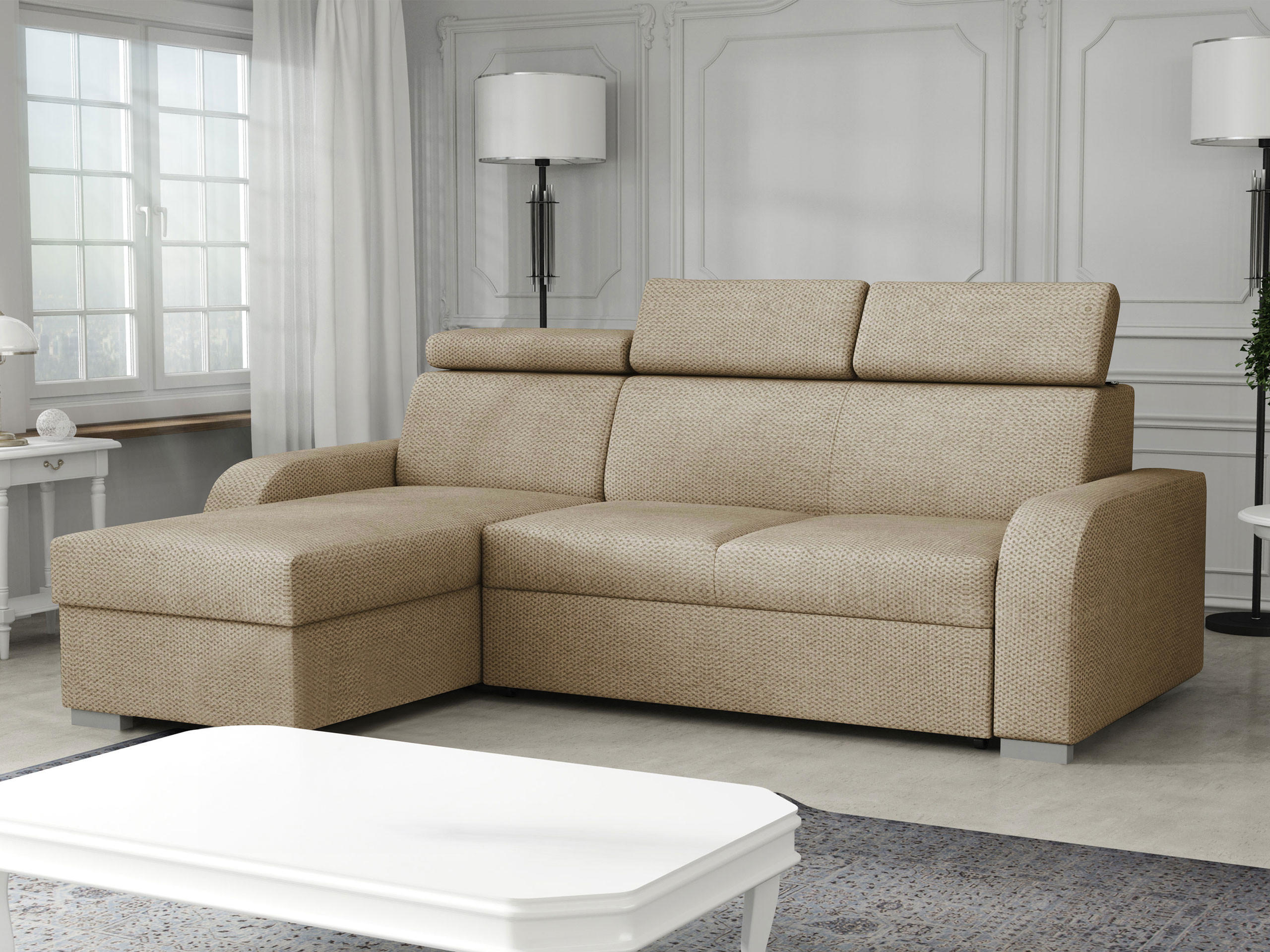 ECKSOFA Oslo 2rLC - Beige/Silberfarben, Holz/Textil (235/170cm) - MIRJAN24