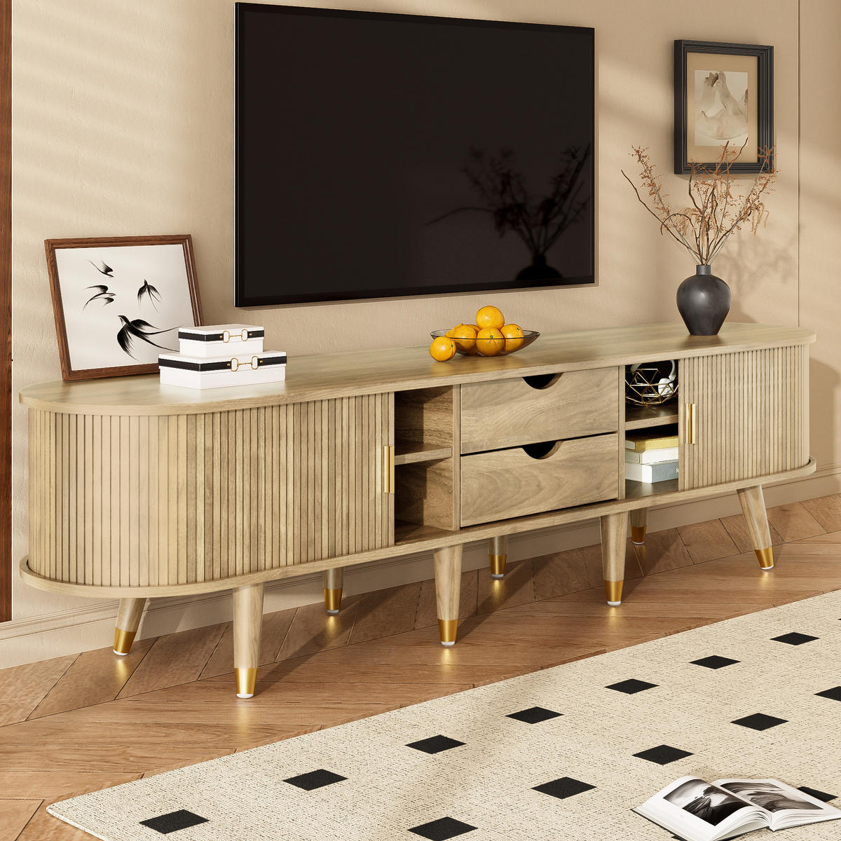 TV-SCHRANK Schiebetüren Lowboard modern Stauraum Design - Eichefarben, Holzwerkstoff (38/45/175cm) - FLIEKS