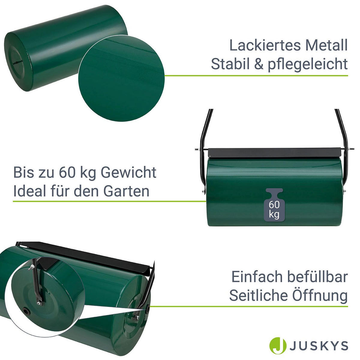 RASENWALZE Fritz Metall 48 L befüllbar - Grün, Metall (60/110/32cm) - Juskys