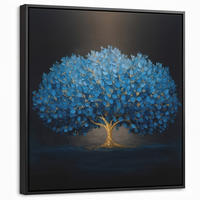 LEINWAND Bilder mit Rahmen - Baum - Blau - Blätter - Pinselstriche - 50x50 - Blau, Textil (50/50cm) - MuchoWow