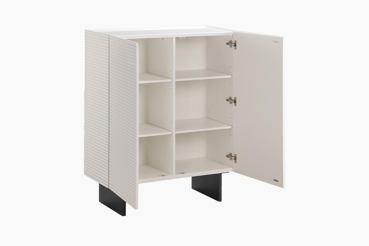 HIGHBOARD LYNN Weiß Holz - Schwarz/Weiß, Holzwerkstoff/Metall (100/120/40cm) - KAWOLA