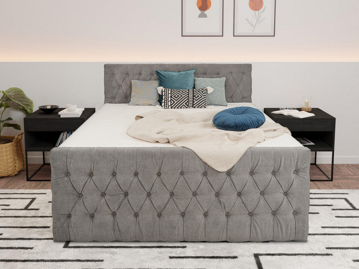 BOXSPRINGBETT London grau 200 /200 cm H3/H4 Samt - Grau, Textil (200/200cm) - wonello