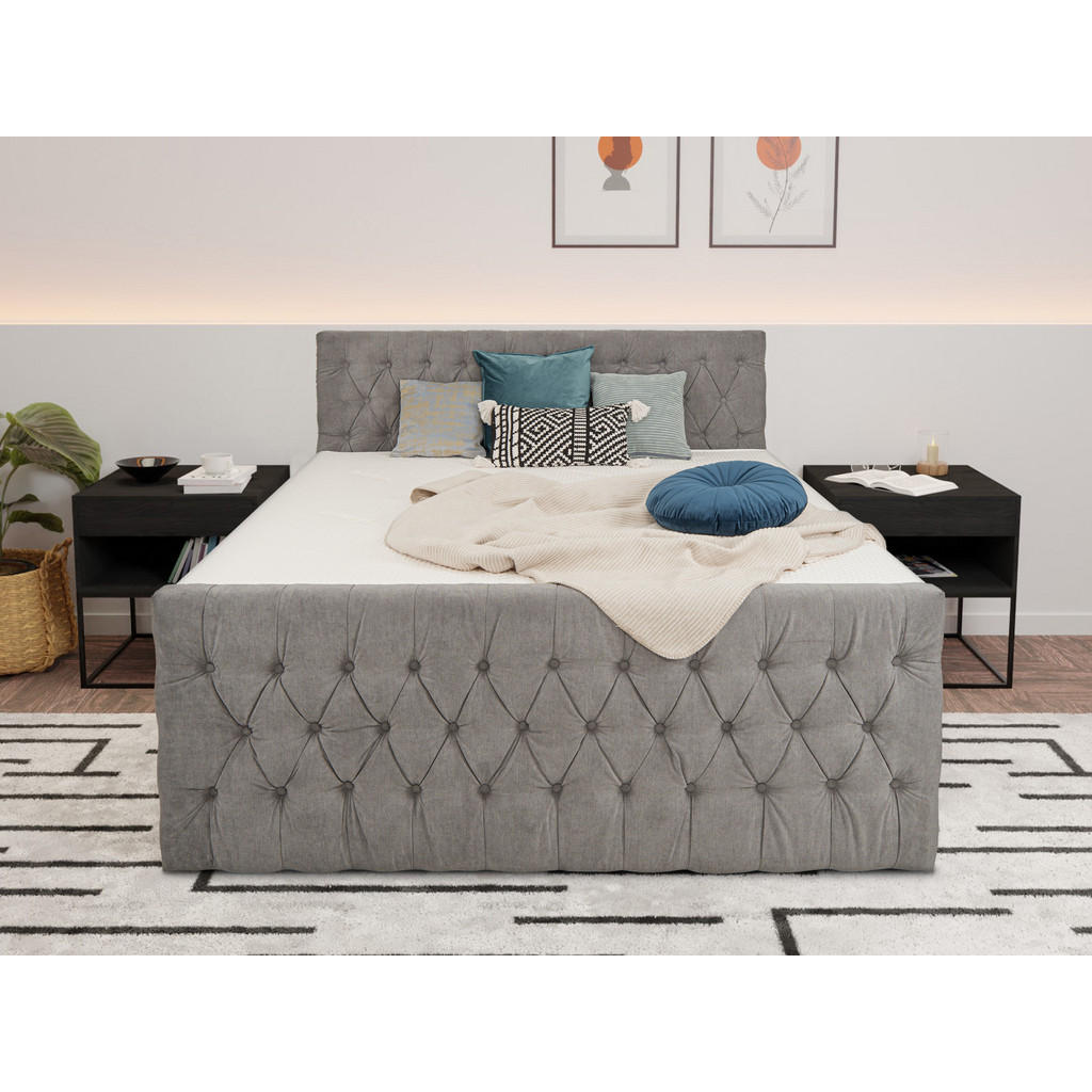 Thumbnail - wonello Boxspringbett, Grau, Textil, H3, 7-Zonen, Höhe ca. 20 cm, 200x200 cm, Schlafzimmer, Betten, Boxspringbetten