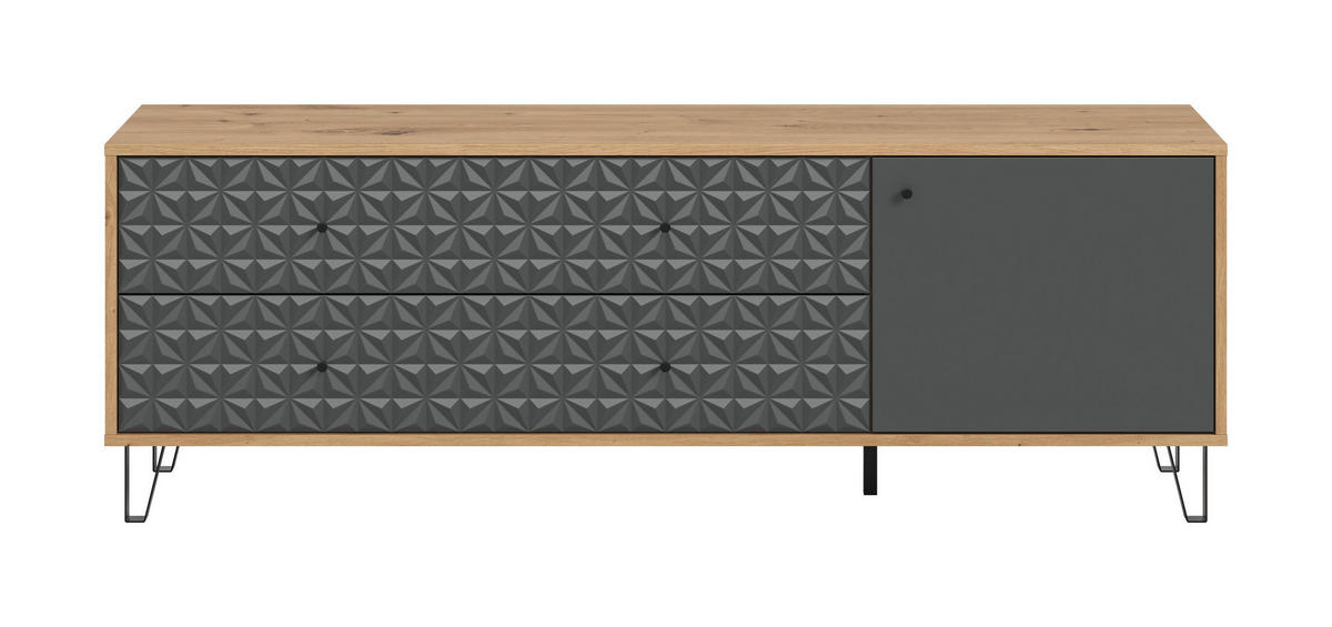 LOWBOARD Glint (B/H/T: ca. 164/56/40 cm) in Artisan Oak Nachbildung/anthrazit matt - Eichefarben, Holzwerkstoff (164/56/40cm)