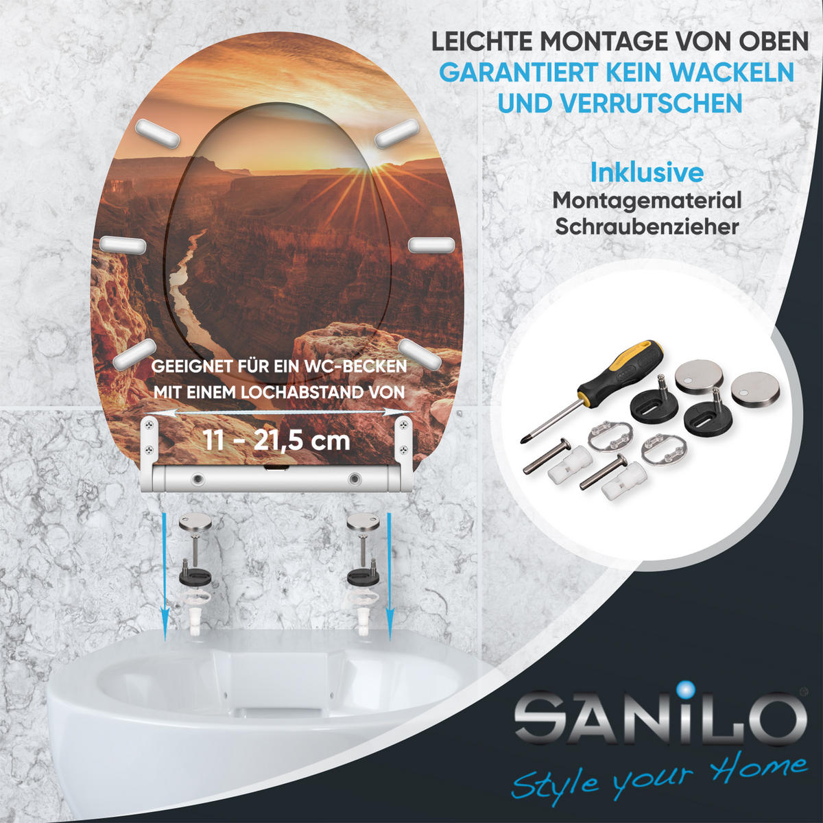 WC-SITZ mit Absenkautomatik & Top Fix Grand Canyon - Orange, Holzwerkstoff (37.7/5.5/48cm) - Sanilo