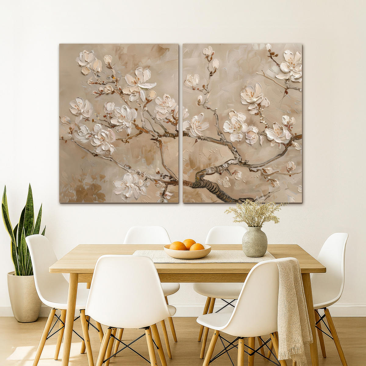 LEINWANDBILD 2er Set Beige - Blüte - Modern 180x120 cm - Greige, Textil (180/120cm) - MuchoWow