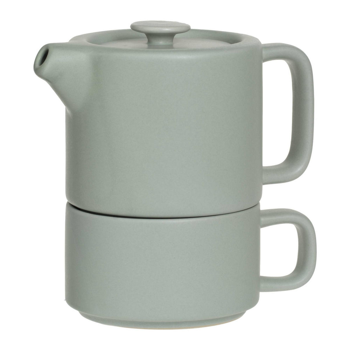 TEEKANNE mit einem Becher Nature Pfefferminzgrün 13,5/10/15 cm - Grün, Keramik (10/13.5cm) - Secret de Gourmet