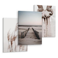 LEINWANDBILDER 3-er Set Strand Natur 3D - Blau/Beige, Textil (90/40cm) - Muralo