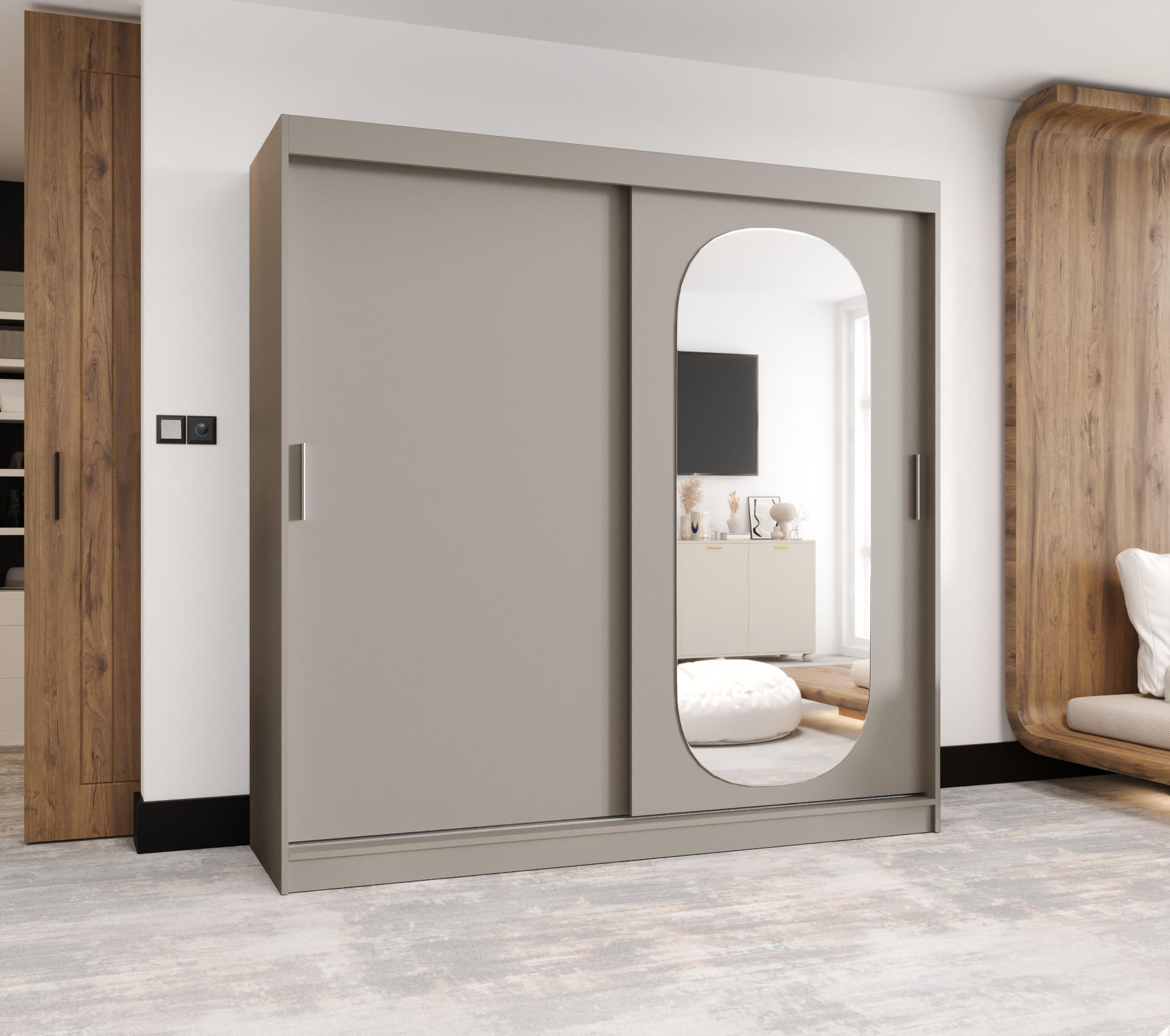 SCHWEBETÜRENSCHRANK 200/200/62 2-türig - Kaschmir/Silberfarben, Holz (200/200/62cm) - MÖBEL KRYSPOL