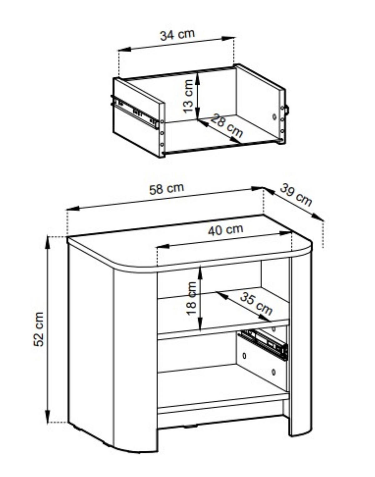 NACHTTISCH Fari Eiche Vincenza, mit Schublade - Hellbraun/Schwarz, Holzwerkstoff (58/52/39cm) - Bettso