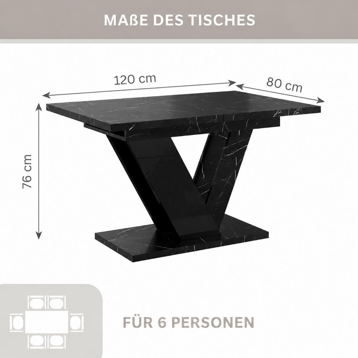 ESSTISCH Ausziehbar 120-160 cm Schwarz Marmor-Optik - Schwarz, Holzwerkstoff (160/80/75cm) - Home Collective
