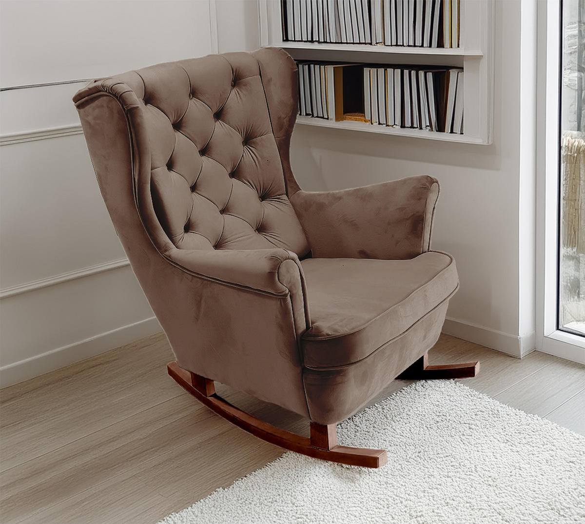 SCHAUKELSESSEL mit gepolstertem Sitz und Armlehnen, 102x81x95 cm, Braun_29814 - Braun, Holz/Textil (81/102/95cm) - DomoHome