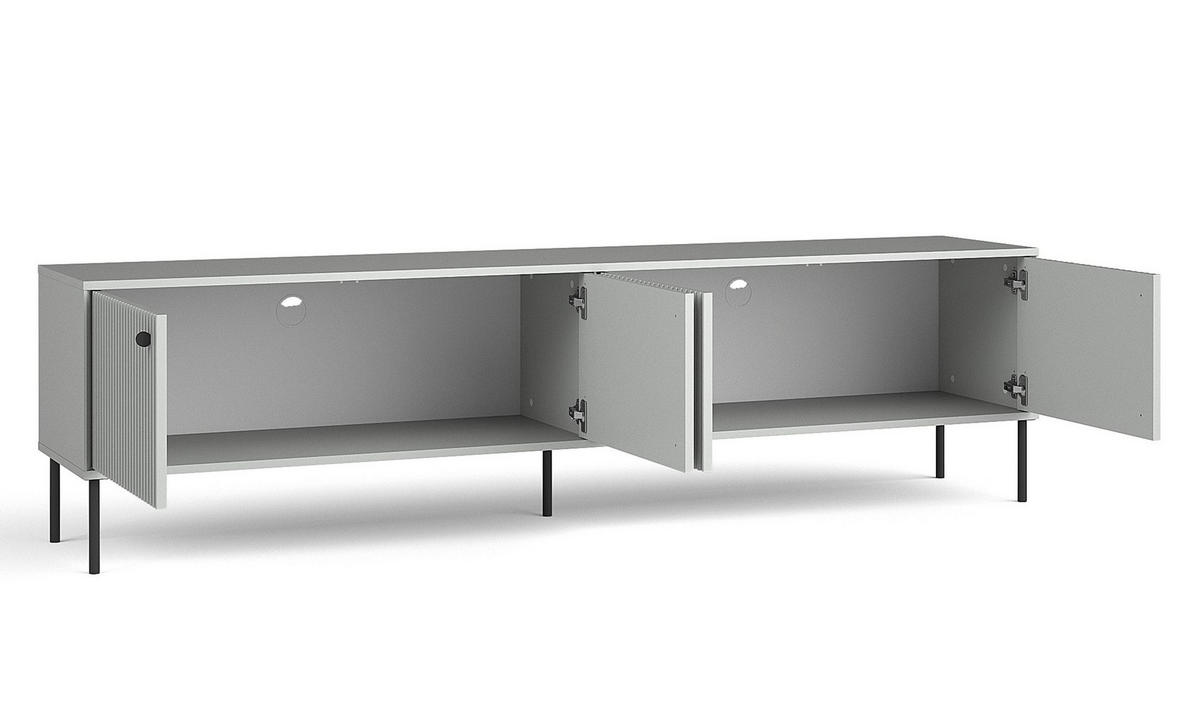 LOWBOARD Irelis 4T Grau 207/54,8/41 cm – mit geriffelten Fronten, mit schwarzen Beinen - Schwarz/Grau, Holzwerkstoff/Metall (207/54.8/41cm) - AX Living