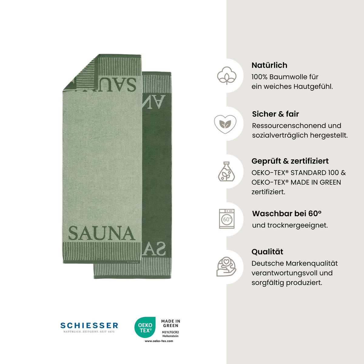 SAUNATUCH Rom - 75 x 200 cm - Hellgrün - Hellgrün, Textil (75/200cm) - SCHIESSER