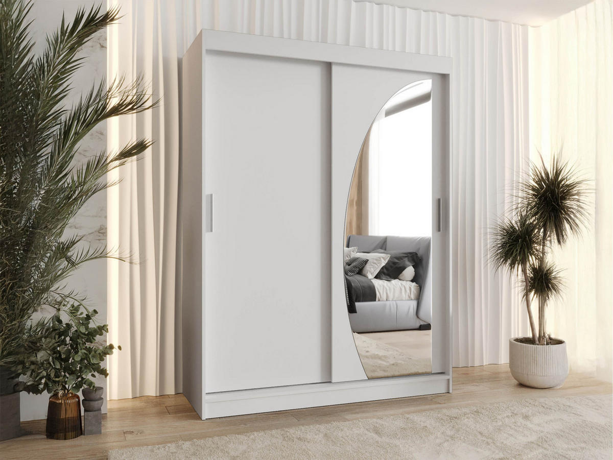 SCHWEBETÜRENSCHRANK Wika 150 cm mit Schubladen - Silberfarben/Weiß, Holzwerkstoff/Kunststoff (150/200/62cm) - MIRJAN24