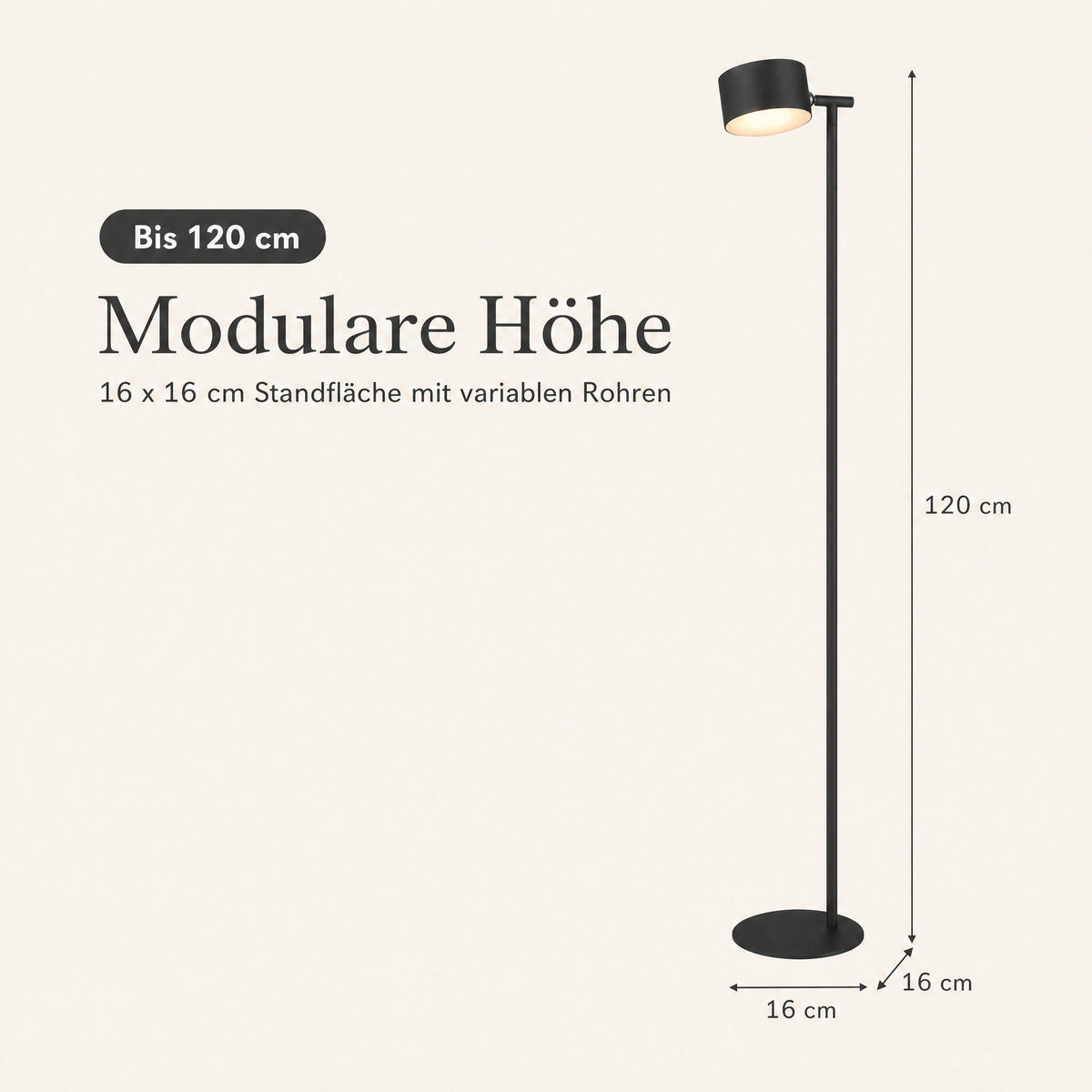 LED-AKKU-STEHLEUCHTE 3 in 1 Schwarz Höhe bis zu 120 cm Metall - Schwarz, Metall (16/16/120cm) - Northpoint