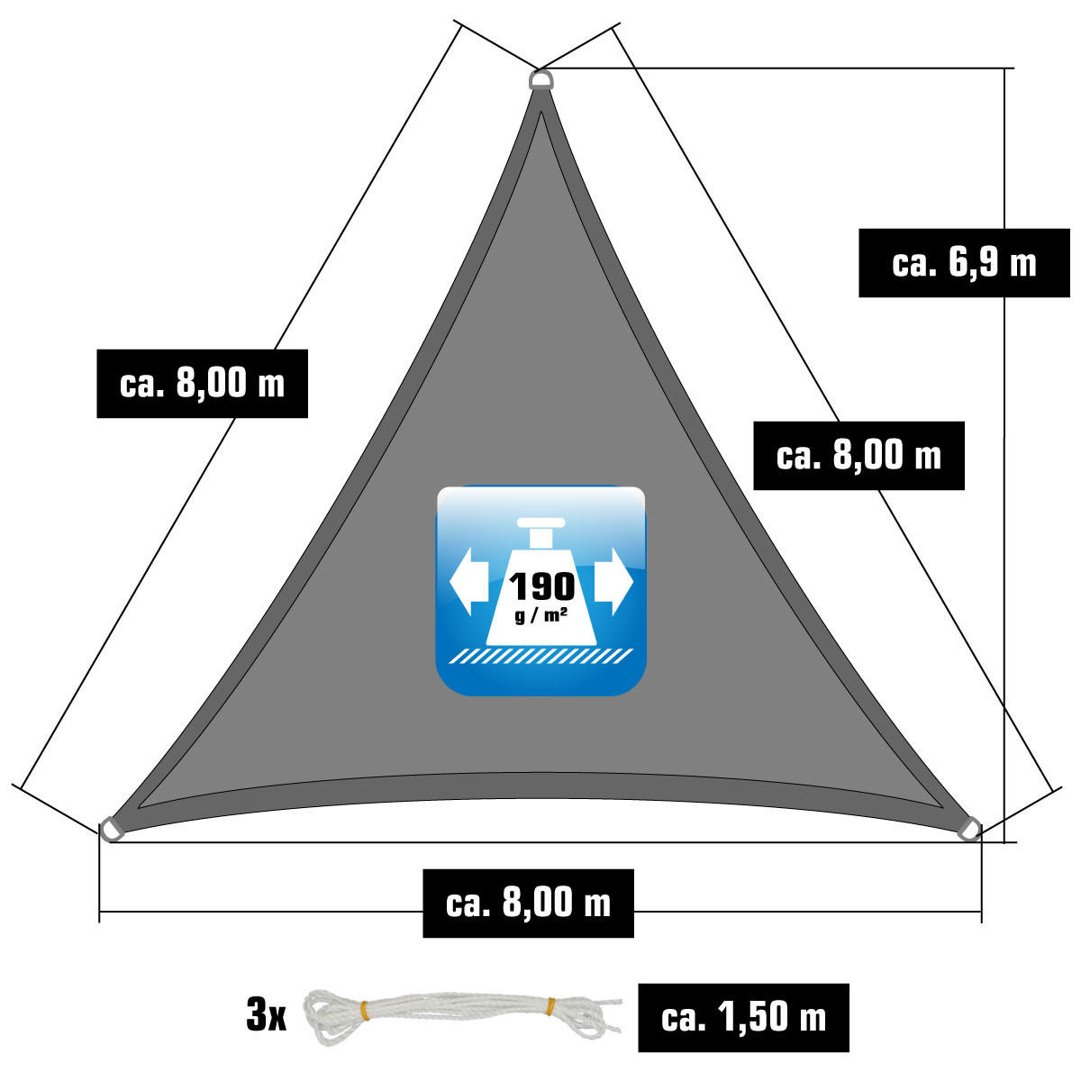 SONNENSEGEL 800/800 cm grau, dreieckig - Grau, Kunststoff (800/800cm) - Amanka