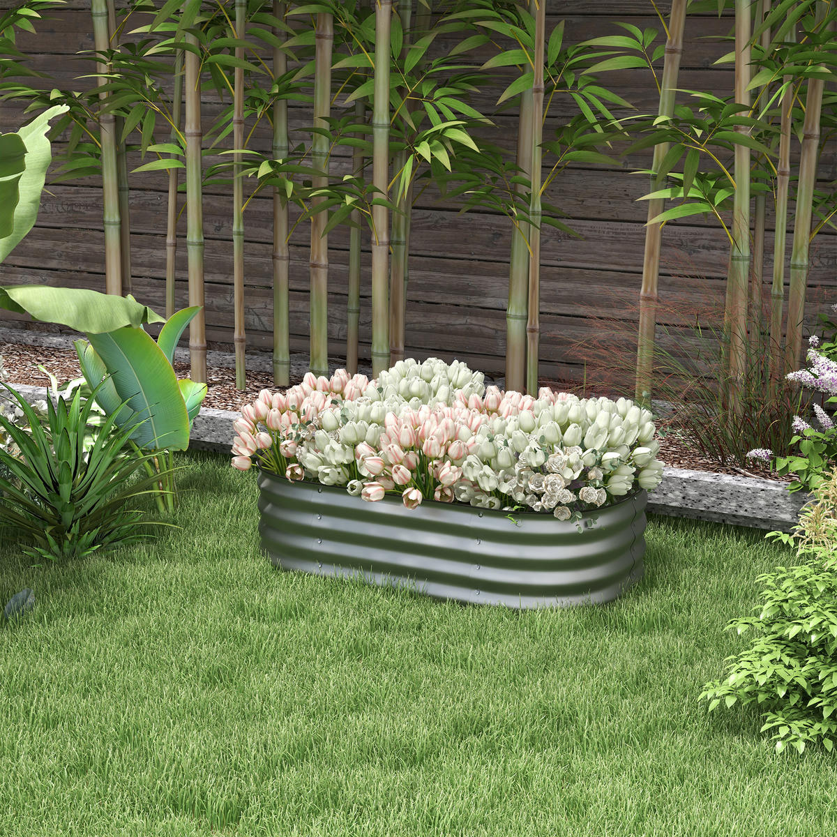 PFLANZENBEET, Kräuterbeet für Garten, Balkon, Silber, 105 x 62 x 30 cm - Silberfarben, Metall (62/30/105cm) - Outsunny