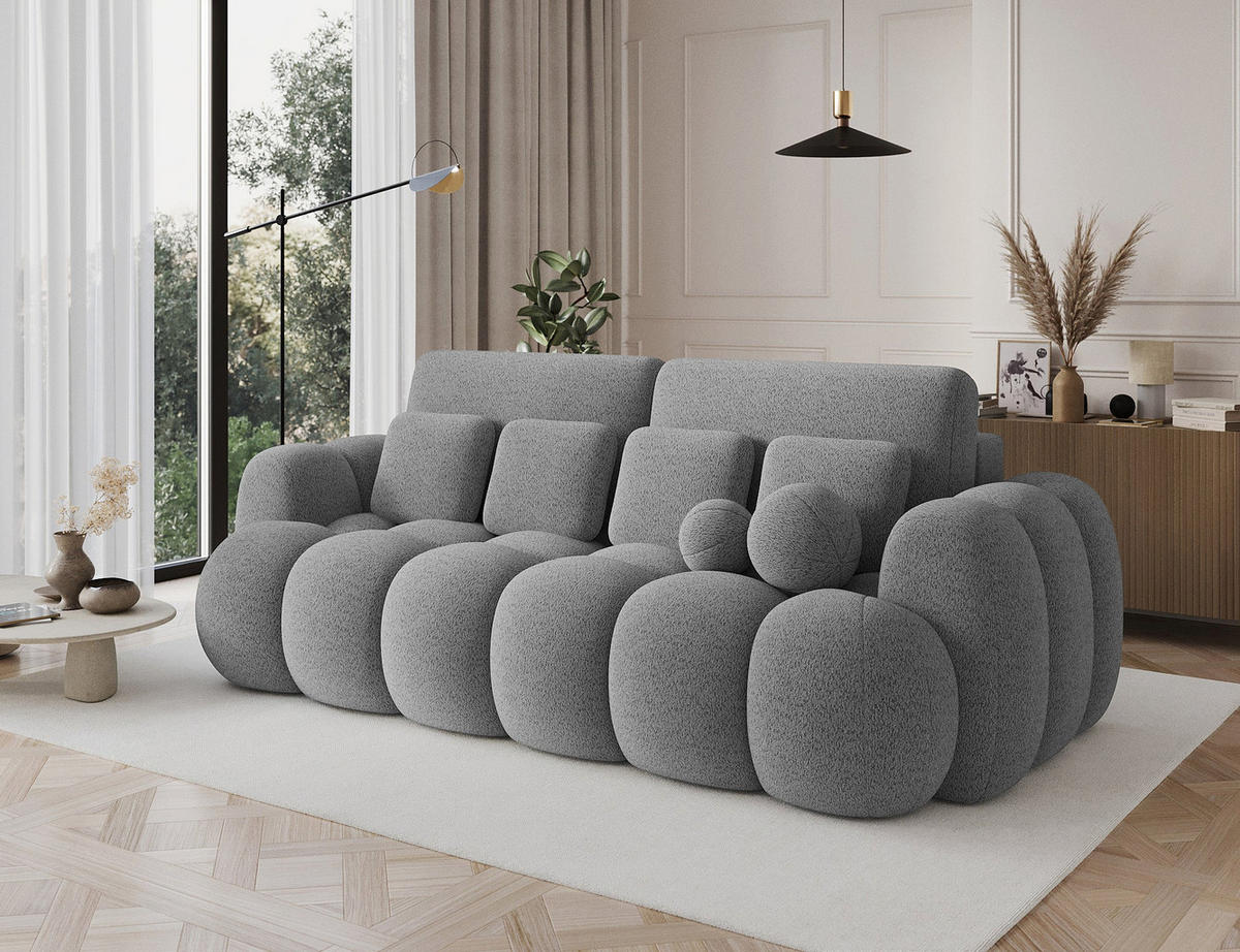 SCHLAFSOFA COTONN 256 cm – Modernes 3-Sitzer Sofa mit Schlaffunktion, Bettkasten und Dekokissen - Grau, Kunststoff (256/119/105cm) - Wohnideebilder