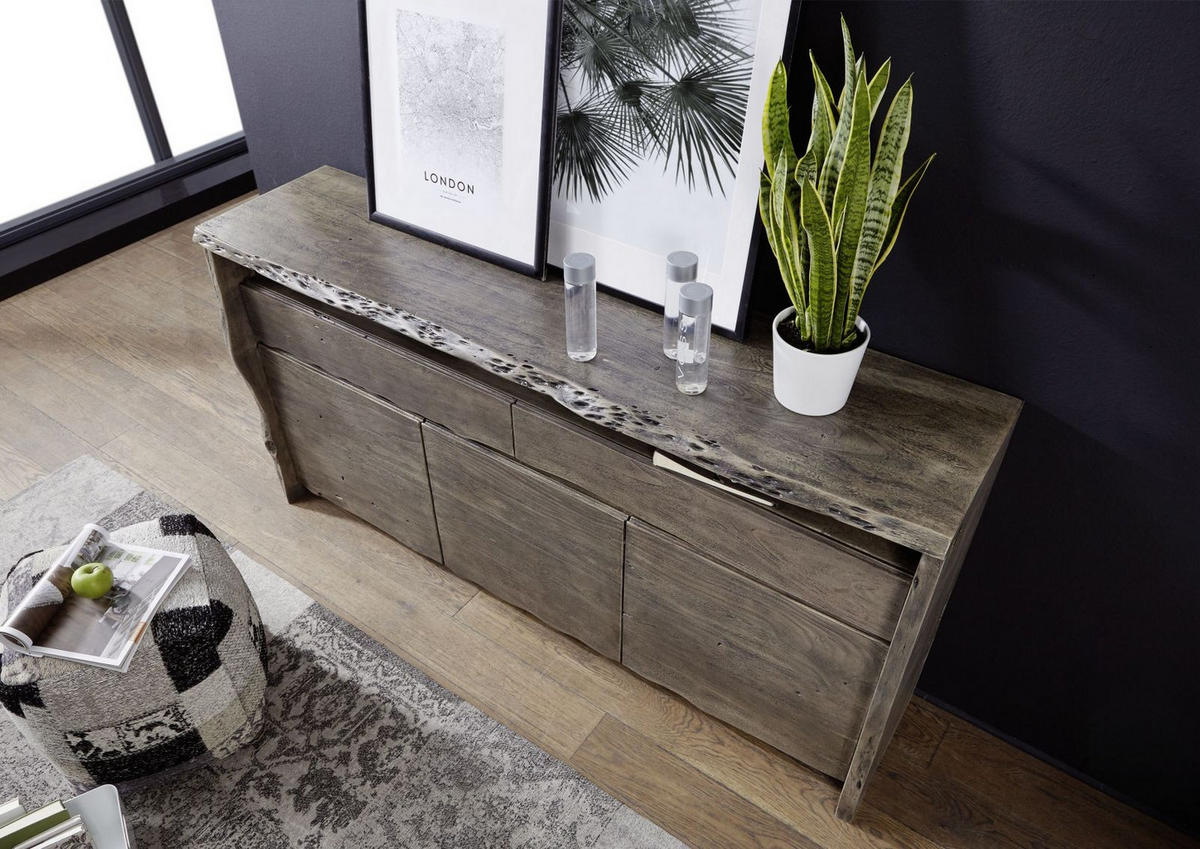 SIDEBOARD Akazie 191x45x96 grau lackiert PURE ACACIA #402 - Grau, Holzwerkstoff (191/96/45cm) - Massivmoebel24