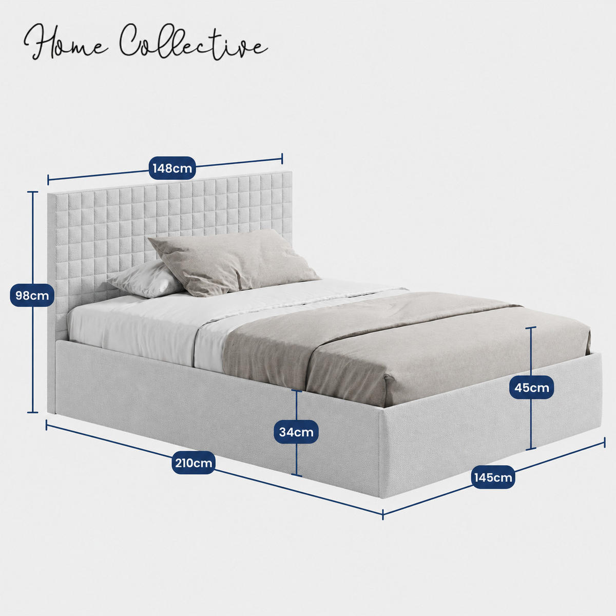 POLSTERBETT VARDO-Stoff H3 Matratze 140x200 cm in Grau - Grau, Textil (140/200cm) - Home Collective
