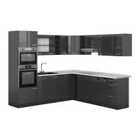 ECKKÜCHE R-Line, Anthrazit Hochglanz/Anthrazit, 247 x 237 cm, AP Marmor - Schwarz Hochglanz/Anthrazit, Holzwerkstoff (247/81.6/60cm) - Vicco