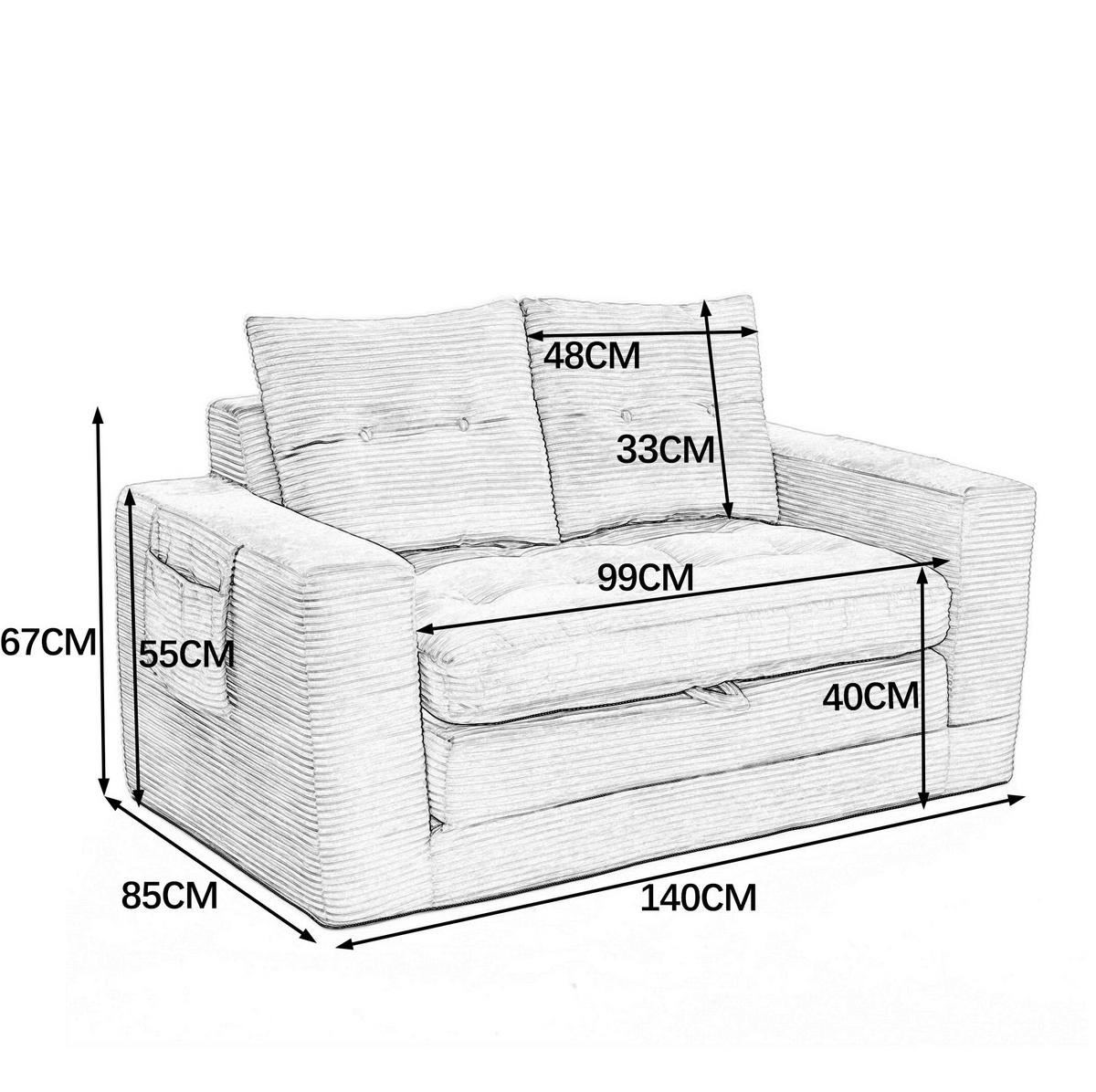 SOFA ausziehbar 2-Sitzer mit Seitentaschen Cord Dunkelgrau - Dunkelgrau, Kunststoff (140/67/85cm) - Meubliv