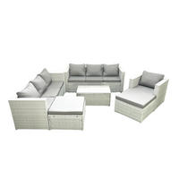 GARTENGARNITUR mit 3-SITZER SOFA,COUCHTISCH Polyrattan Hellgrau-Mix 9-Sitzer - Hellgrau/Grau, Glas/Kunststoff - Fimous