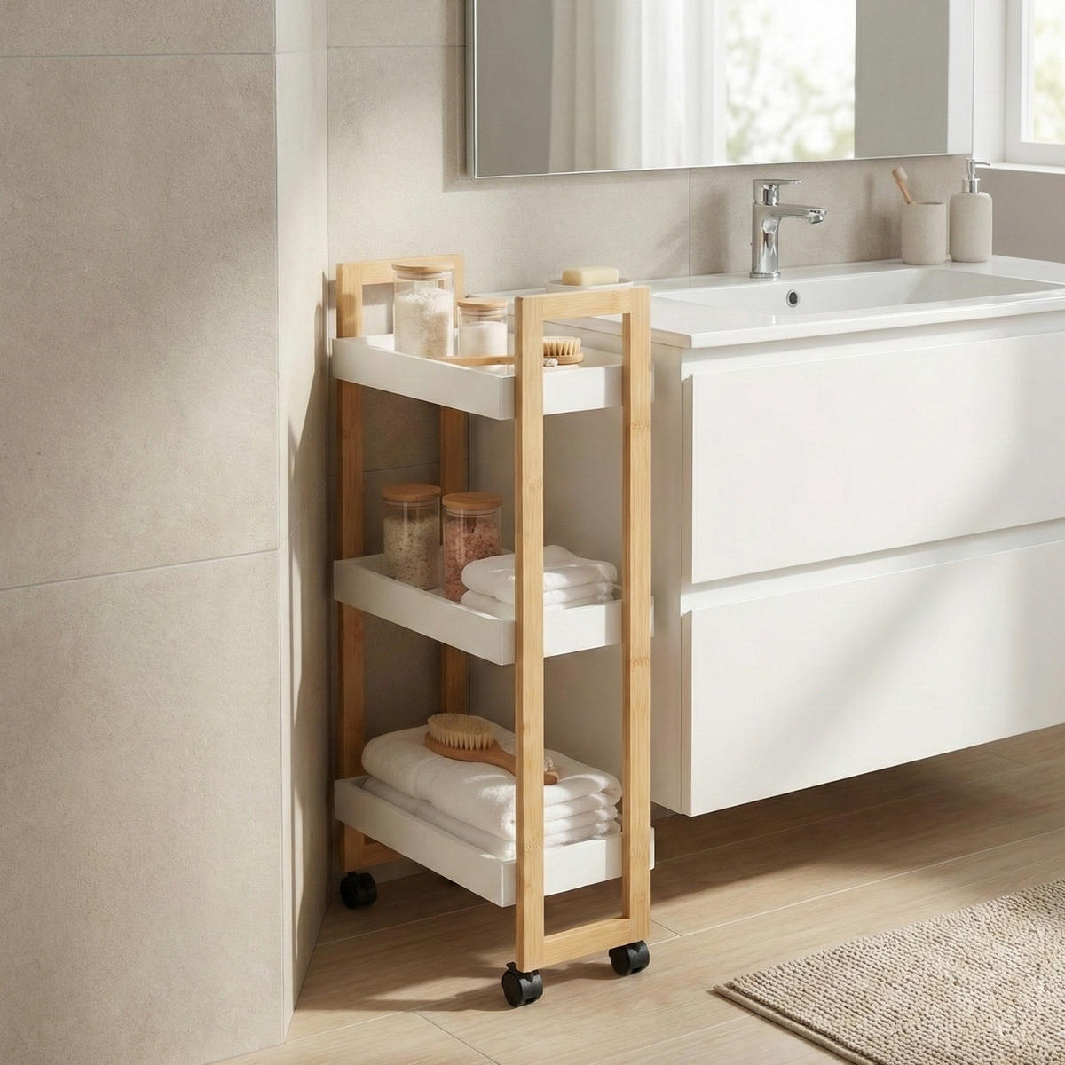 ROLLREGAL Asem H. 80 cm - Weiß, Naturmaterialien (20/80/37cm)