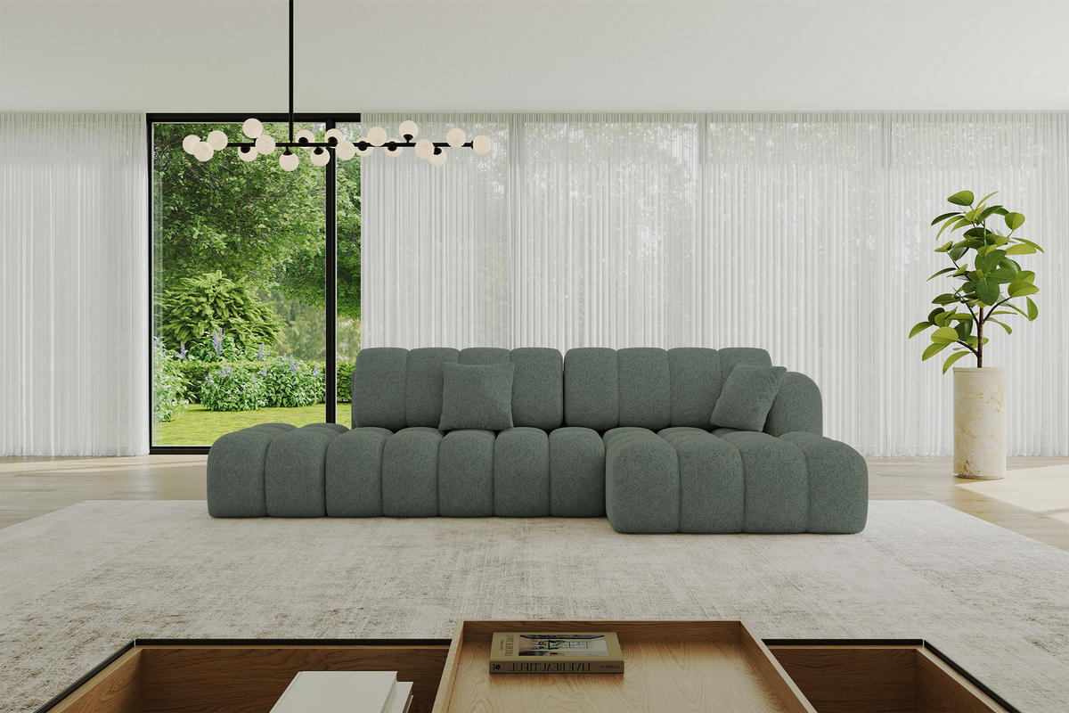 ECKSOFA mit Schlaffunktion Ottomane RECHTS OLEA-L2 321x164x75 Grün Tissu - Waldgrün/Schwarz, Holzwerkstoff/Kunststoff (164/321cm) - ALTDECOR