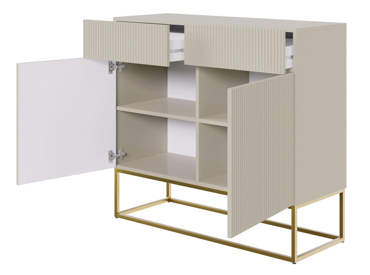 KOMMODE Veldio Graubeige mit goldenem Metallgestell 100 cm - Greige/Goldfarben, Holzwerkstoff/Metall (100/90/38cm) - Selsey
