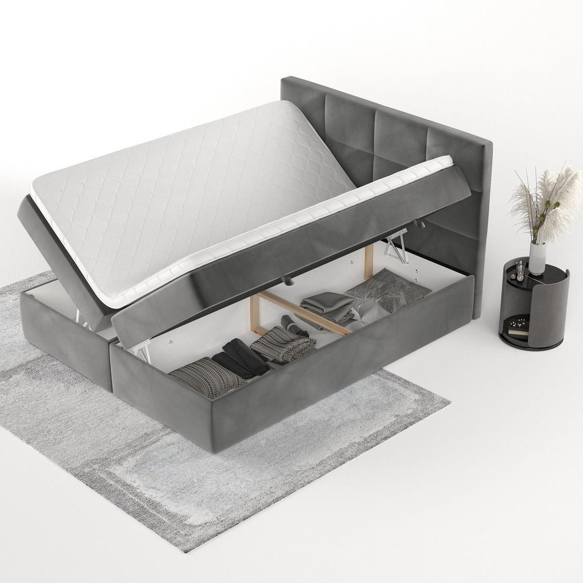 BOXBETT Oris 140/200 cm Grau im Kronos Stoff - Schwarz/Grau, Holz/Holzwerkstoff (140/200cm) - AltaBeds
