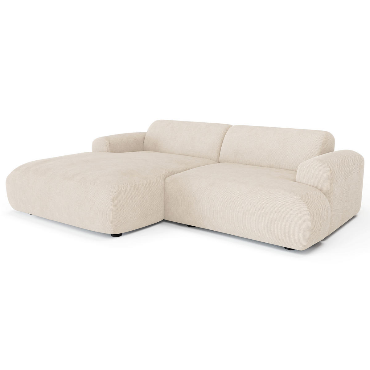 ECKSOFA LINKS Gerippter Samt Creme 266cm - Creme, Textil (165/266cm) - Sia Home