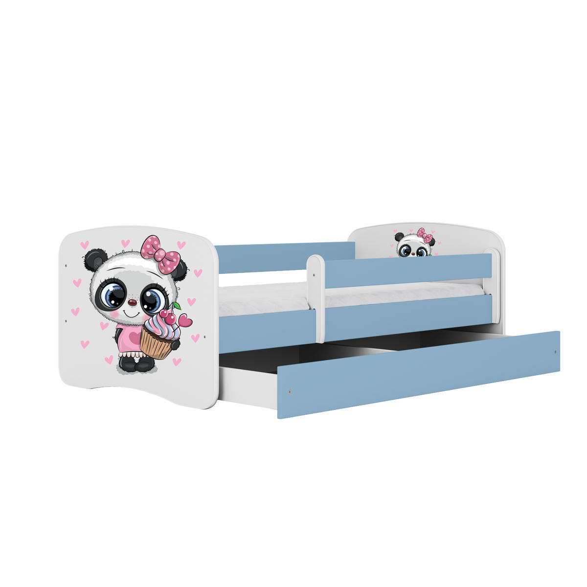 KINDERBETT Panda mit Schublade und Matratze 140/70 - Blau, Holzwerkstoff (70/140cm) - RAUMHIRSCH FURNITURE