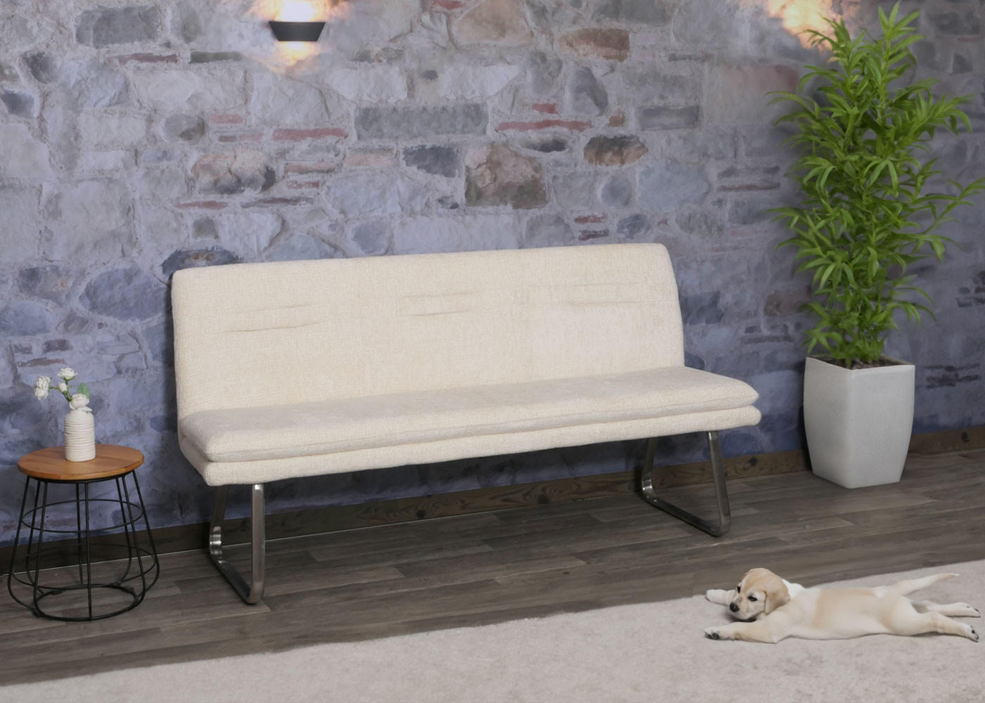 SITZBANK Cremeweiß - Weiß, Textil (180/93/58cm) - MCW
