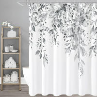 DUSCHVORHANG Eukalyptus Grau Blätter Pflanzen Aquarell und Blumen Badezimmer 180 x 180 cm - Weiß, Textil (180/180cm) - MCBOSON