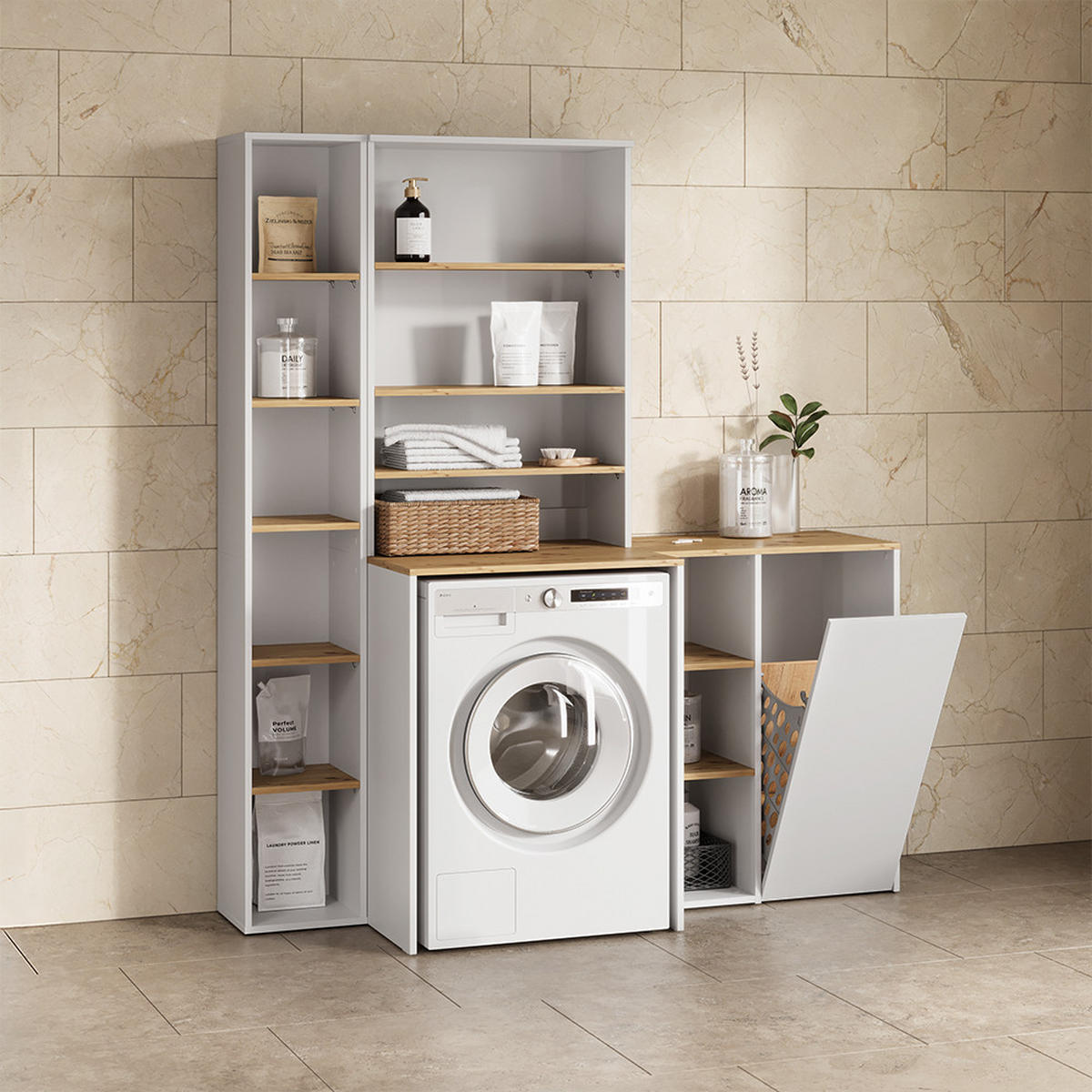 WASCHMASCHINENSCHRANK Paolina Weiß/Artisan 68 x 88.2 cm - Weiß/Eiche Artisan, Holzwerkstoff (68/88.2/60cm) - Livinity®