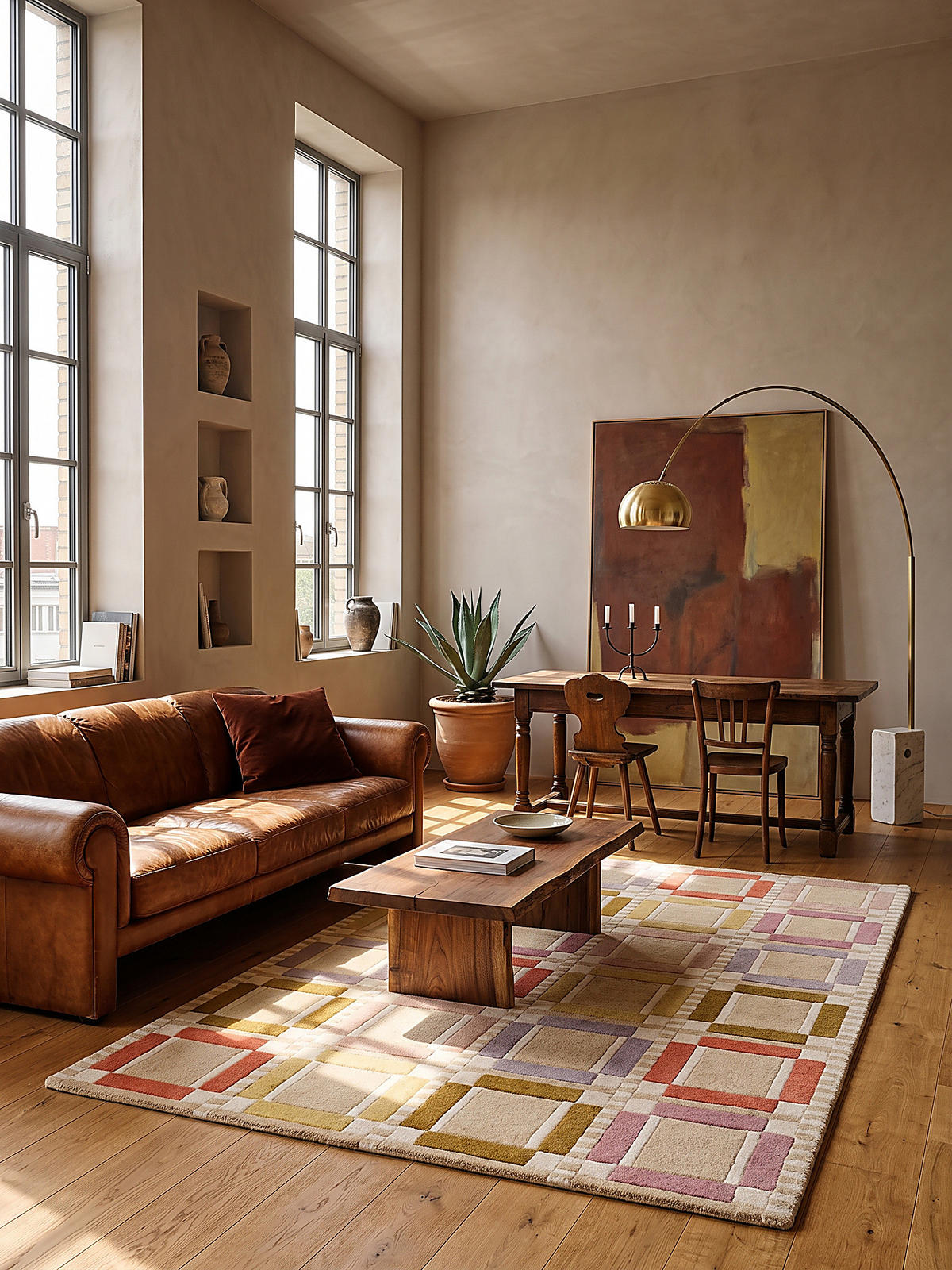 TEPPICH aus Wolle, handgetuftet, ORRIN, in Multicolor-Pastell, Fensterkaro-Raster, 140 x 200 cm - Multicolor, Textil (140/200cm) - KADIMA DESIGN
